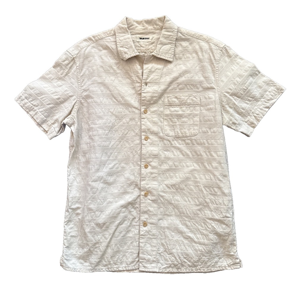 Taylor Stitch Hawthorne Camp Shirt Men Large Ivory Organic Cotton Jacquard 42